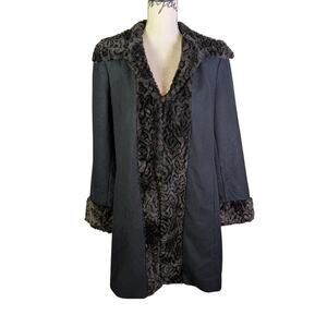 Vintage Chadwicks Penny Lane Wool Coat Black Faux Fur Size 16 Y2K